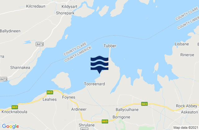 Mapa da tábua de marés em Aughinish Island, Ireland