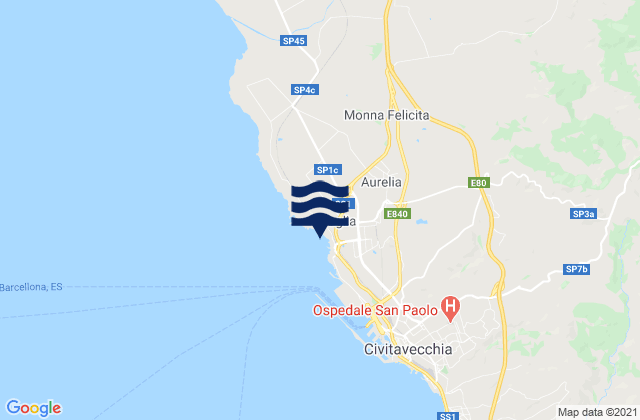 Mapa da tábua de marés em Aurelia, Italy