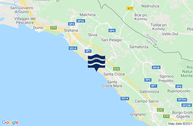 Mapa da tábua de marés em Aurisina, Italy