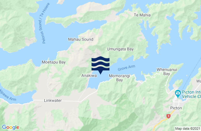 Mapa da tábua de marés em Aussie Bay, New Zealand