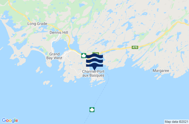 Mapa da tábua de marés em Avalon Channel, Canada