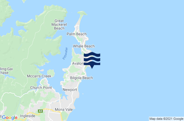 Mapa da tábua de marés em Avalon, Australia