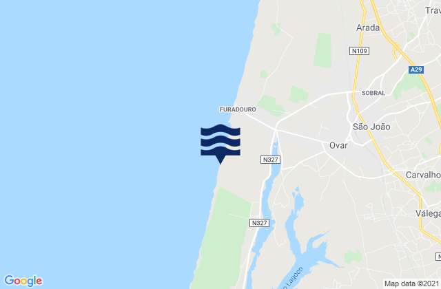 Mapa da tábua de marés em Avanca, Portugal