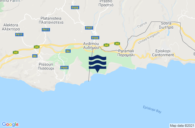Mapa da tábua de marés em Avdímou, Cyprus