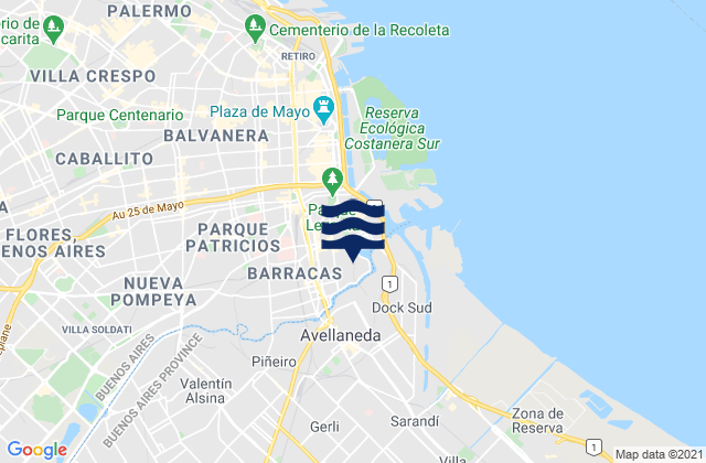 Mapa da tábua de marés em Avellaneda, Argentina
