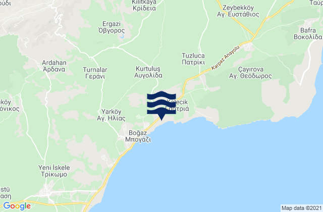 Mapa da tábua de marés em Avgolída, Cyprus