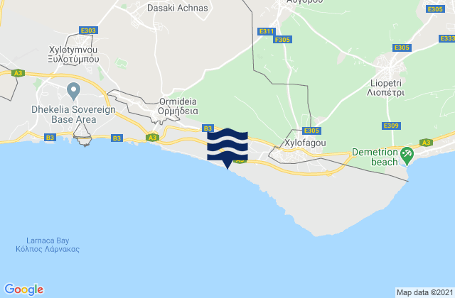 Mapa da tábua de marés em Avgórou, Cyprus