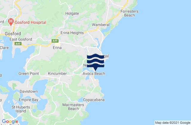 Mapa da tábua de marés em Avoca Beach, Australia