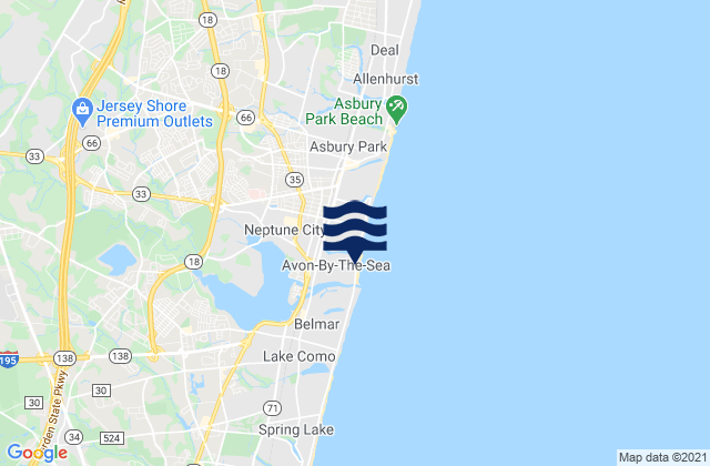 Mapa da tábua de marés em Avon-by-the-Sea, United States