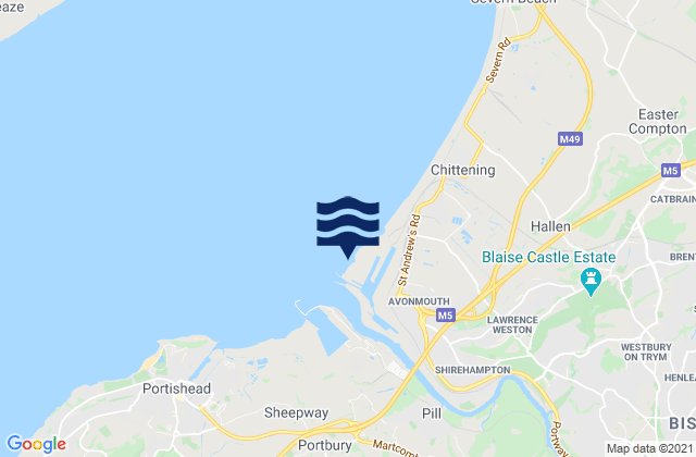 Mapa da tábua de marés em Avonmouth, United Kingdom