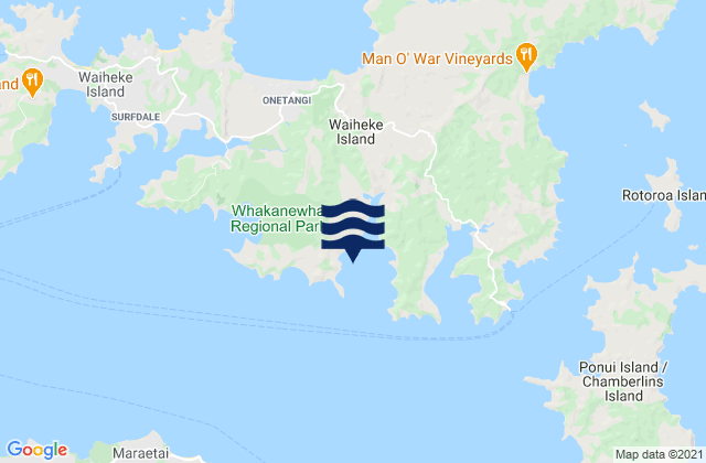 Mapa da tábua de marés em Awaawaroa Bay, New Zealand