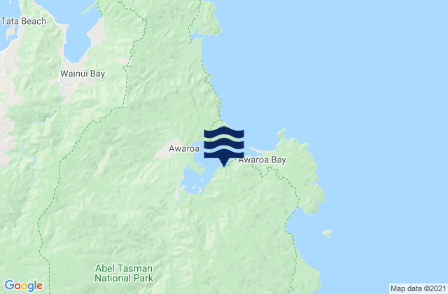Mapa da tábua de marés em Awaroa Bay, New Zealand