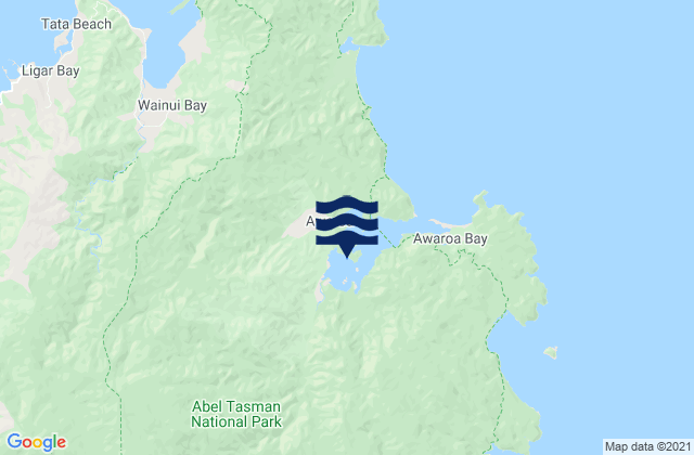 Mapa da tábua de marés em Awaroa Inlet, New Zealand