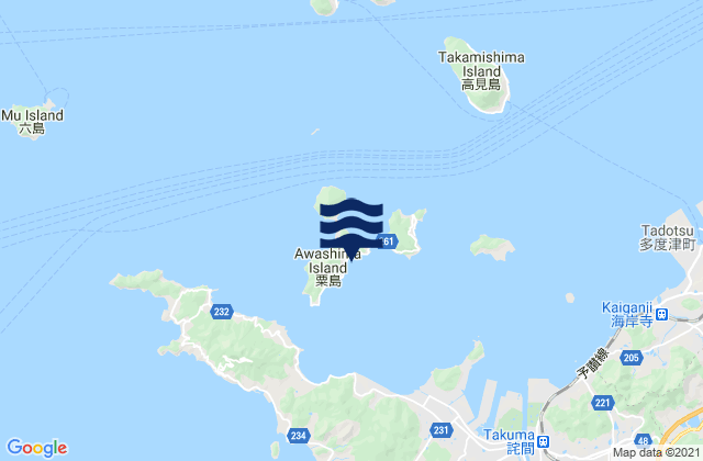 Mapa da tábua de marés em Awashima Awa Shima, Japan