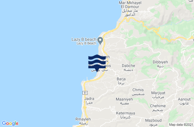 Mapa da tábua de marés em Awuali Rivermouth, Lebanon