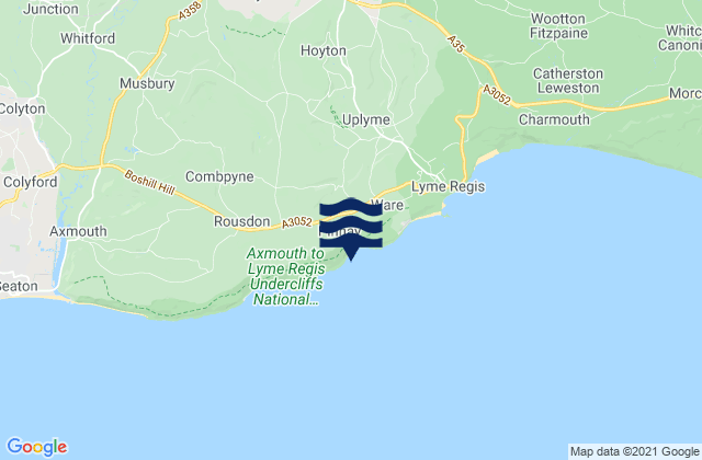 Mapa da tábua de marés em Axminster, United Kingdom