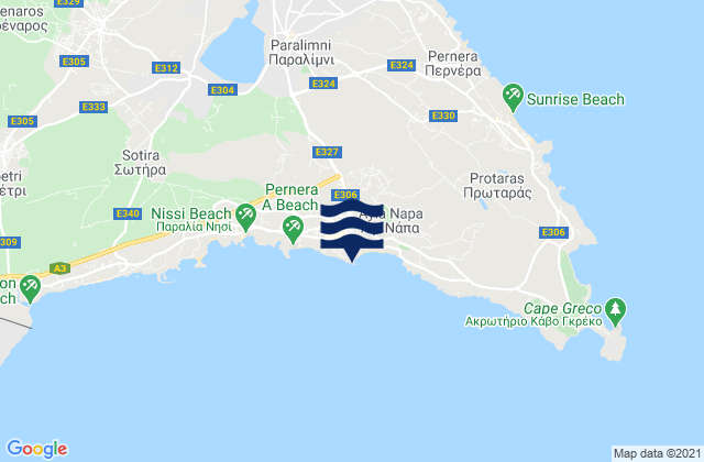 Mapa da tábua de marés em Ayia Napa, Cyprus