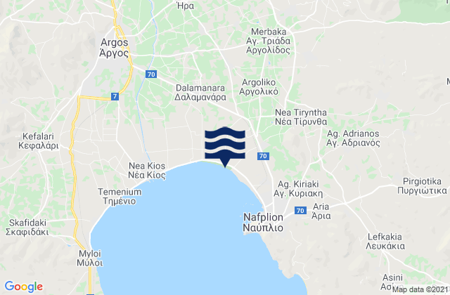 Mapa da tábua de marés em Ayía Triás, Greece