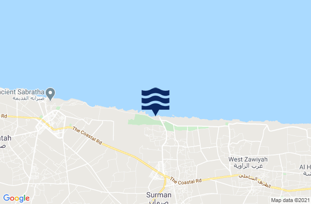 Mapa da tábua de marés em Az Zāwiyah, Libya