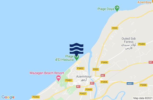 Mapa da tábua de marés em Azemmour, Morocco
