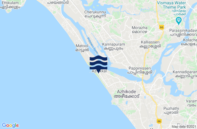 Mapa da tábua de marés em Azhikkal, India