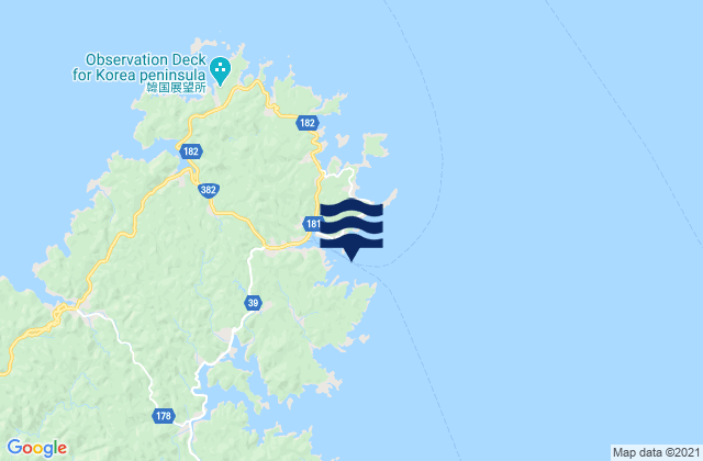 Mapa da tábua de marés em Aziro (Hidakatu), Japan