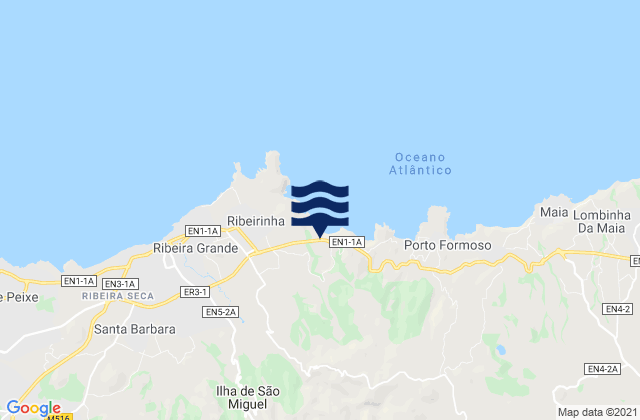 Mapa da tábua de marés em Azores, Portugal