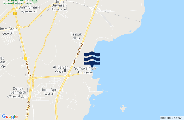 Mapa da tábua de marés em Az̧ Z̧a‘āyin, Qatar