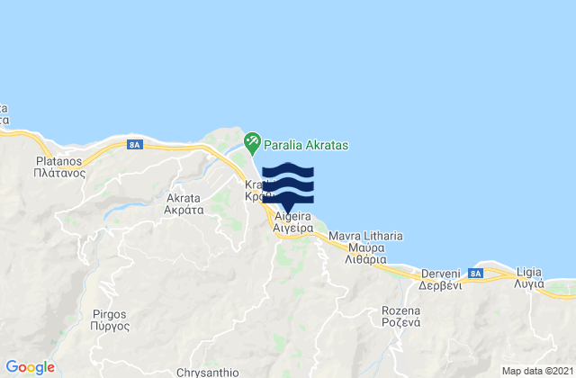 Mapa da tábua de marés em Aíyira, Greece
