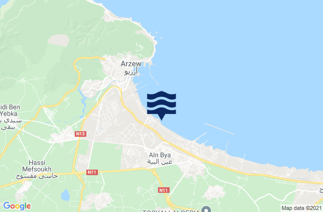 Mapa da tábua de marés em Aïn el Bya, Algeria