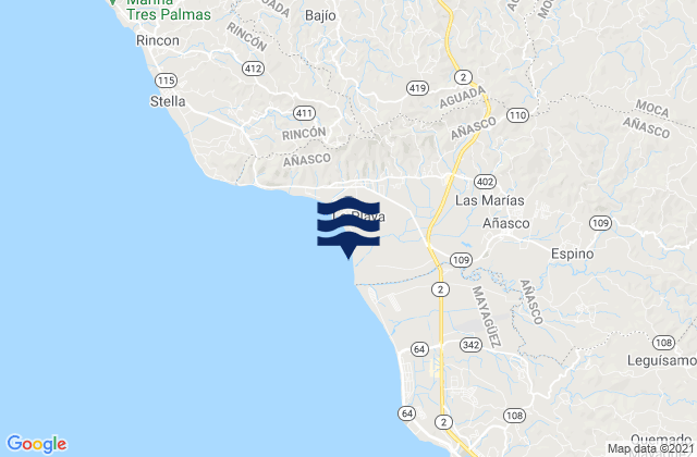 Mapa da tábua de marés em Añasco Abajo Barrio, Puerto Rico