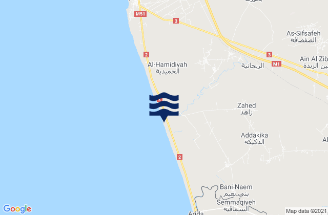 Mapa da tábua de marés em Aş Şafşāfah, Syria