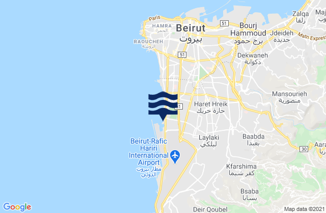 Mapa da tábua de marés em Baabda, Lebanon