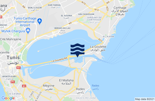 Mapa da tábua de marés em Bab El Bhar, Tunisia