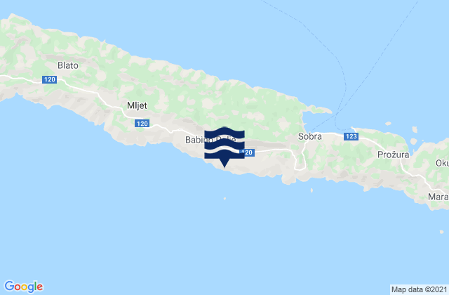 Mapa da tábua de marés em Babino Polje, Croatia