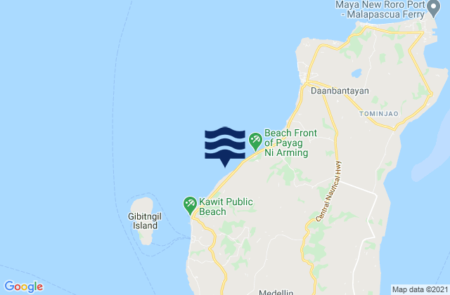 Mapa da tábua de marés em Bachauan, Philippines