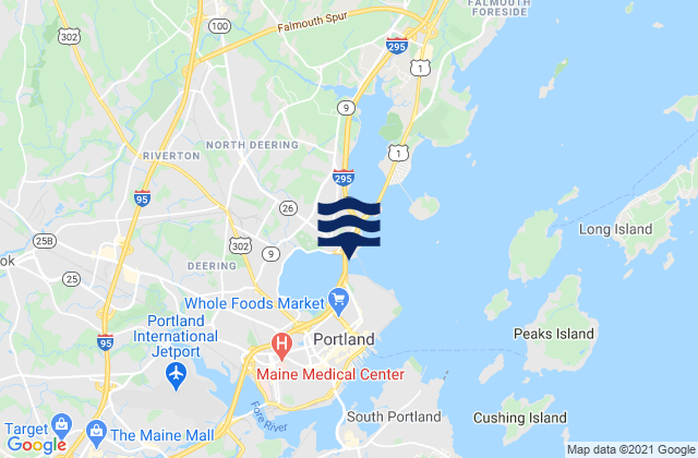 Mapa da tábua de marés em Back Cove, United States