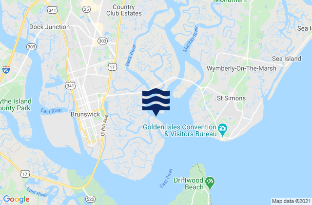 Mapa da tábua de marés em Back River entrance, United States