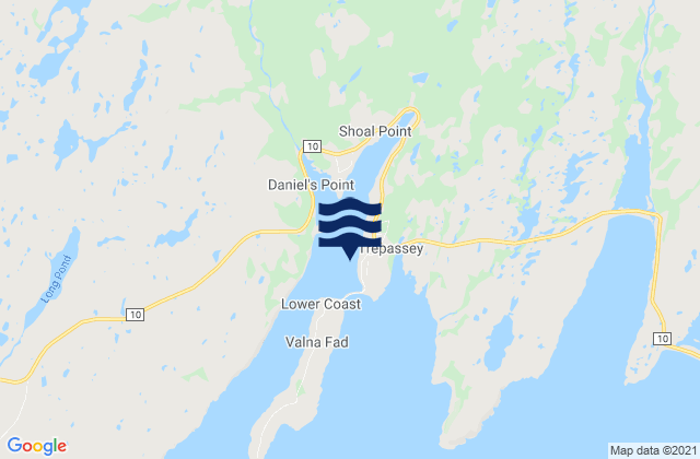 Mapa da tábua de marés em Backside (of Trepassey), Canada