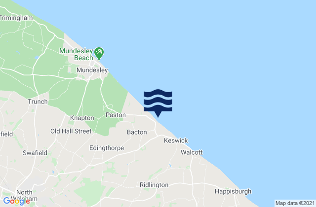 Mapa da tábua de marés em Bacton Beach, United Kingdom