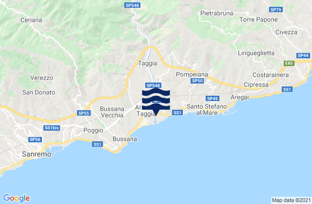 Mapa da tábua de marés em Badalucco, Italy