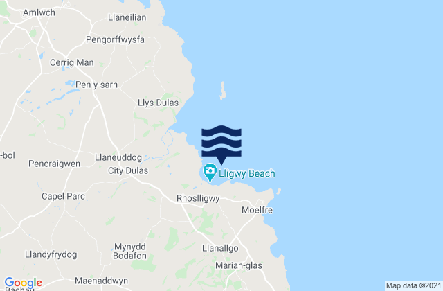 Mapa da tábua de marés em Bae Lligwy, United Kingdom