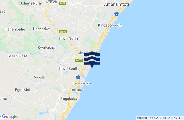 Mapa da tábua de marés em Baggies, South Africa