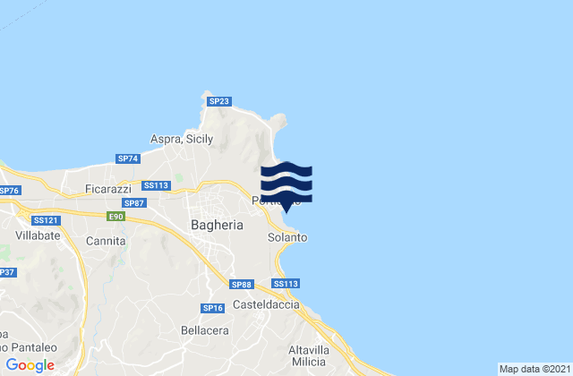 Mapa da tábua de marés em Bagheria, Italy