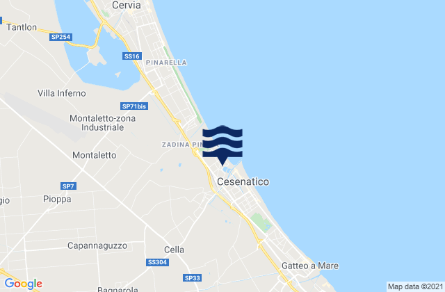 Mapa da tábua de marés em Bagnarola, Italy