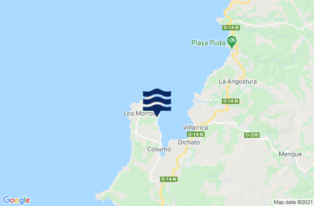 Mapa da tábua de marés em Bahia Coliumo, Chile