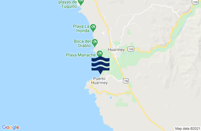 Mapa da tábua de marés em Bahia Huarmey, Peru
