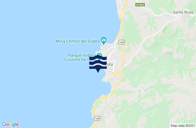 Mapa da tábua de marés em Bahia Lota Bahia Arauco, Chile