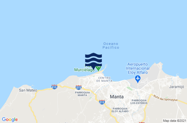 Mapa da tábua de marés em Bahia Manta, Ecuador