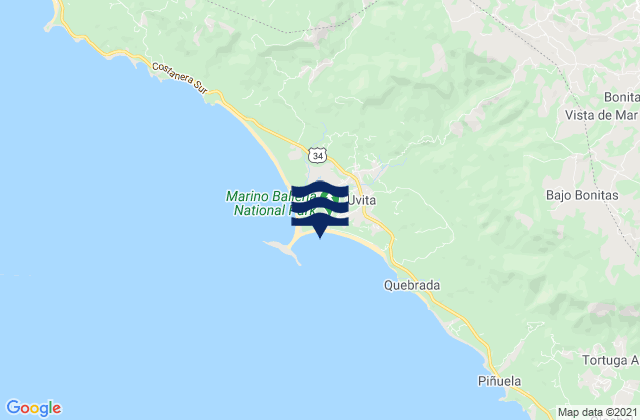 Mapa da tábua de marés em Bahia Uvita, Costa Rica